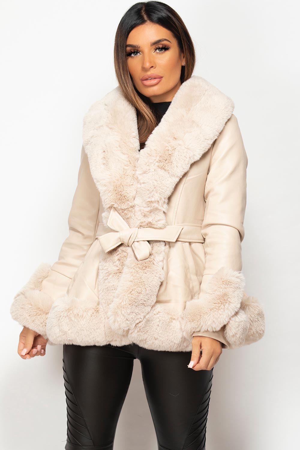 Belted fur coat