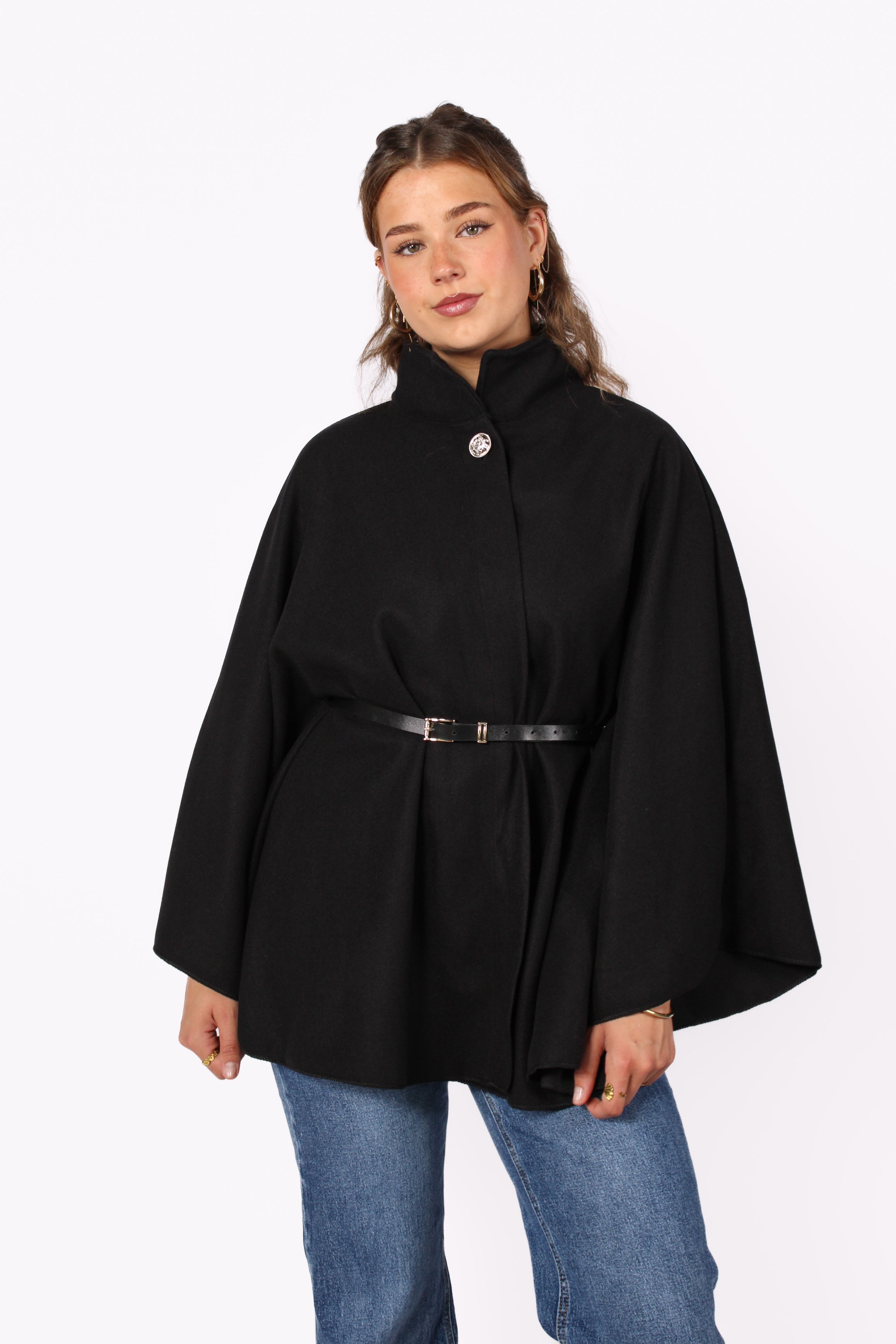 Long poncho with belt